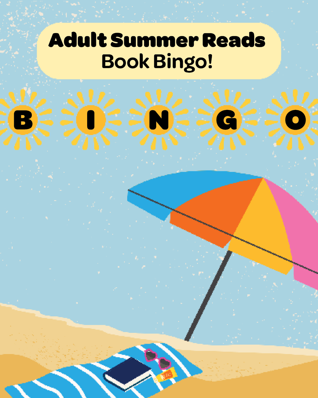 An illustrated beach scene.