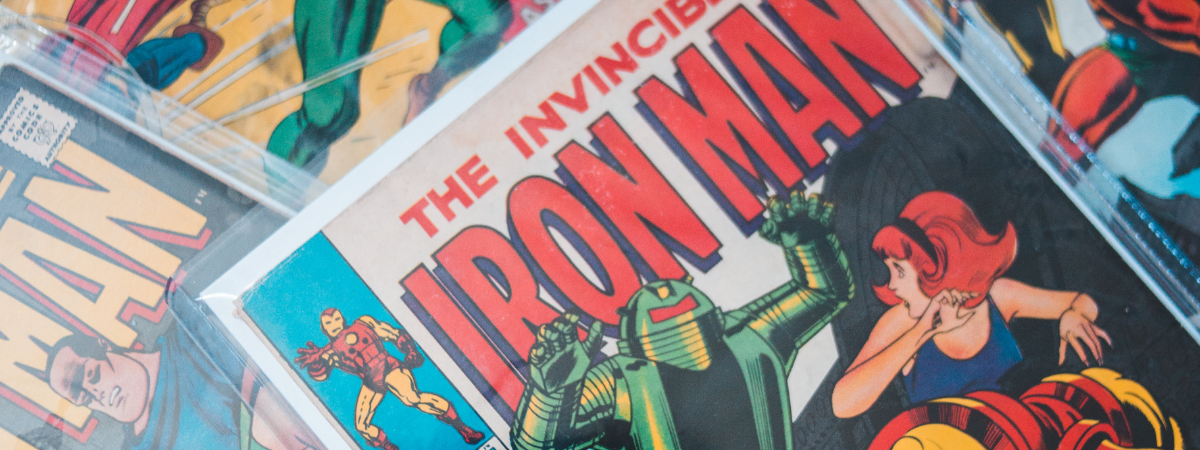Iron Man comic books on a table