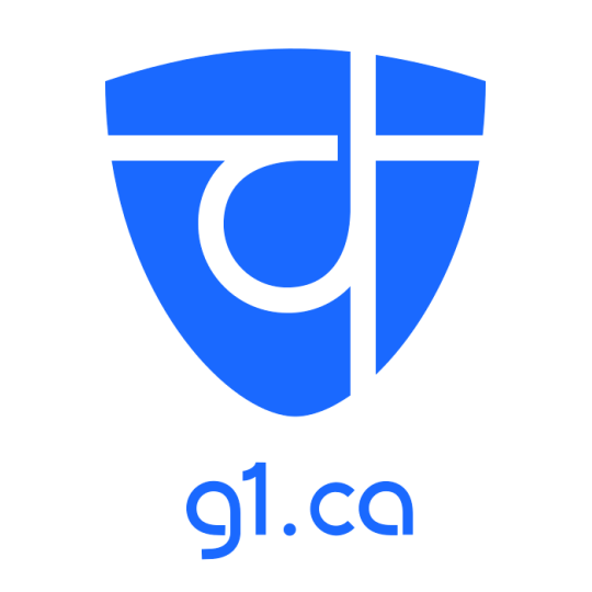 G1.ca logo a stylized blue shield.